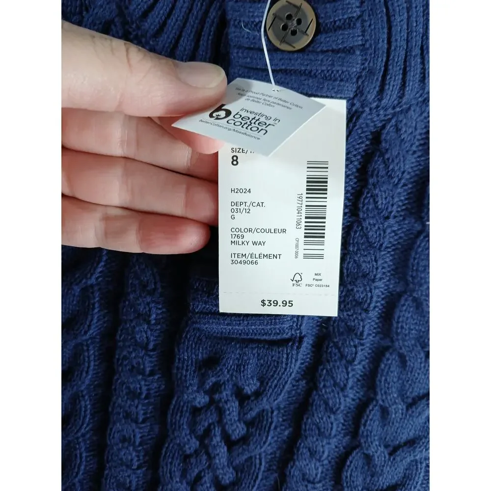 Gymboree Sweater Boys Size 8 Blue Cable Knit Nordic Winter Pullover 1/4 Button